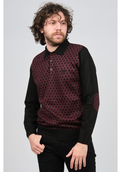 Erkek Dirsek Detaylı Polo Yaka Kazak 1577427 Bordo