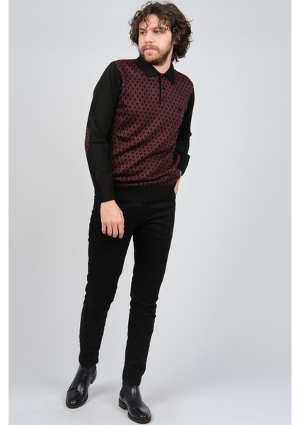 Erkek Dirsek Detaylı Polo Yaka Kazak 1577427 Bordo fiyatları