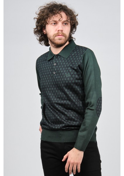 Erkek Dirsek Detaylı Polo Yaka Kazak 1577427 Yeşil