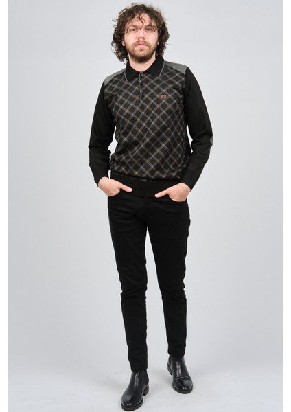 Erkek Desenli Dirsek Detaylı Polo Yaka Kazak 1577429 Füme fiyatları