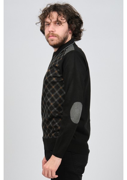 Erkek Desenli Dirsek Detaylı Polo Yaka Kazak 1577429 Füme fırsatları