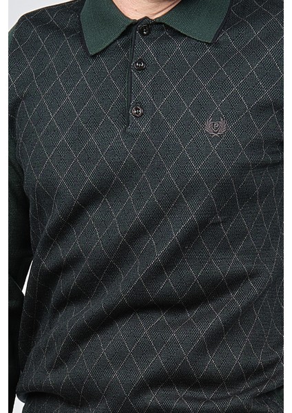 Erkek Çizgili Dirsek Detaylı Polo Yaka Kazak 1577405 Yeşil fırsatları