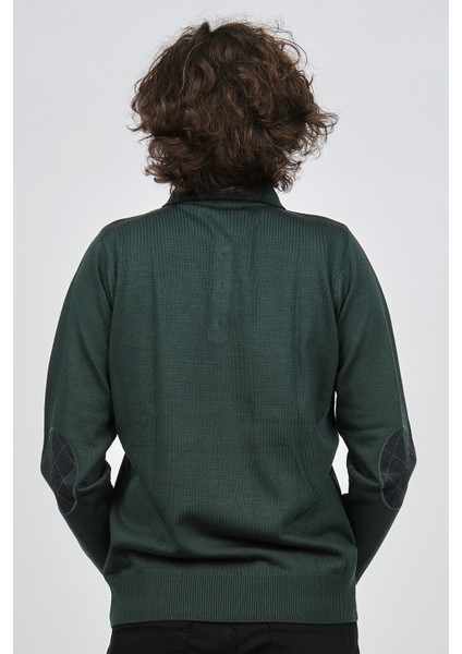 Erkek Çizgili Dirsek Detaylı Polo Yaka Kazak 1577405 Yeşil indirimleri