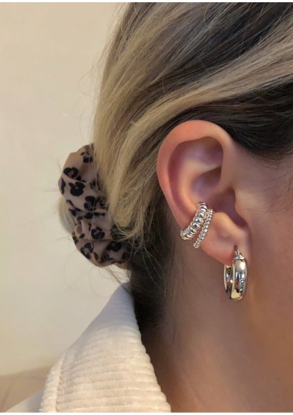 Kadın Gümüş Renk 2'li Vintage Cuff (Kıkırdak Küpe)