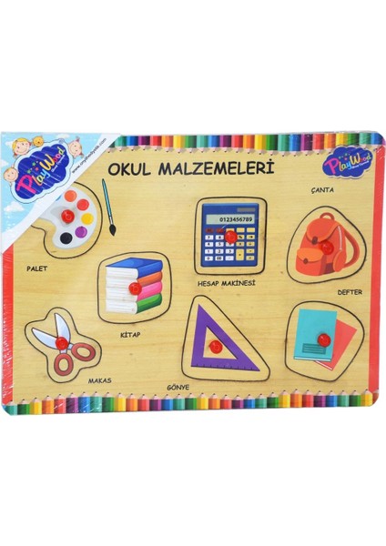 Marka: Ahşap Tutmalı Okul Malzemeleri Puzzle : Ahşap Oyuncaklar