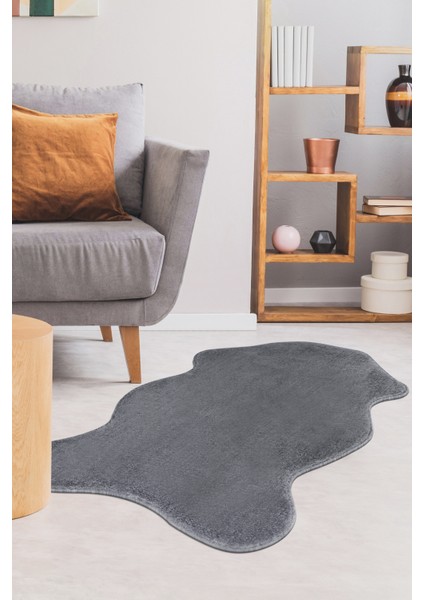 Dijidekor Koyu Gri Şekilli Post Dokuma Halı Peluş Yumuşacık Kaymaz Antibakteriyel 200X300