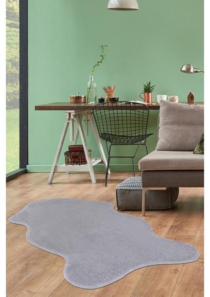 Dijidekor Açık Gri Şekilli Post Dokuma Halı Peluş Yumuşacık Kaymaz Antibakteriyel 70X100
