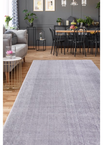 Dijidekor Açık Gri Post Dokuma Halı Peluş Yumuşacık Kaymaz Antibakteriyel 150X500
