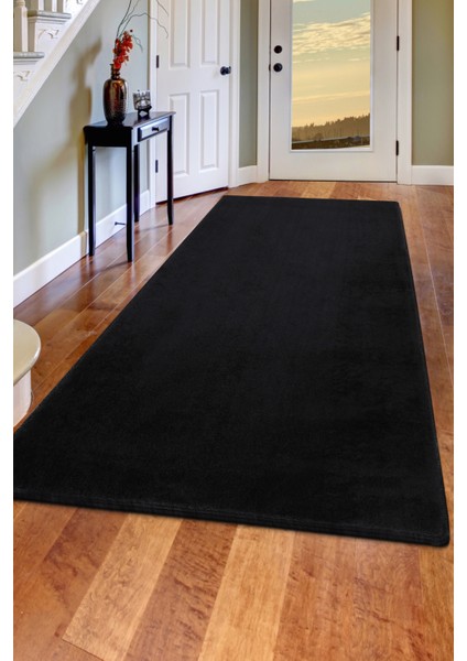 Dijidekor Siyah Post Dokuma Halı Peluş Yumuşacık Kaymaz Antibakteriyel 60X350