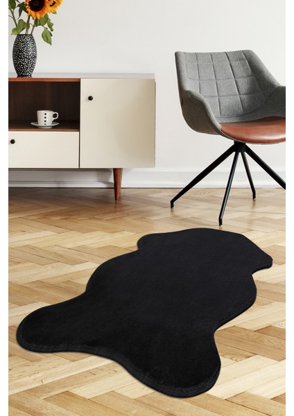 Dijidekor Siyah Şekilli Post Dokuma Halı Peluş Yumuşacık Kaymaz Antibakteriyel 100X150