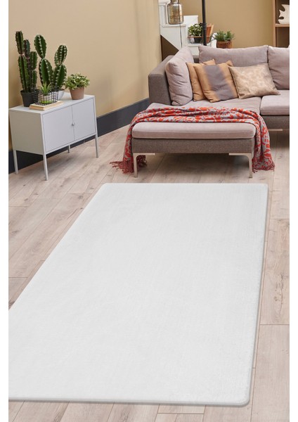 Dijidekor Beyaz Post Dokuma Halı Peluş Yumuşacık Kaymaz Antibakteriyel 120X450 fiyatları