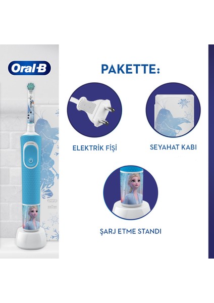 D100 Vitality Frozen Özel Seri Çocuklar İçin Ekstra Yumuşak Şarj Edilebilir Diş Fırçası + Seyahat Kabı Hediyeli