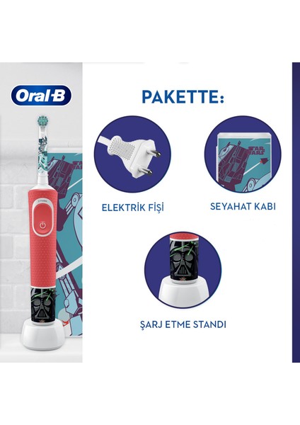 D100 Vitality Star Wars Özel Seri Çocuklar İçin Ekstra Yumuşak Şarj Edilebilir Diş Fırçası + Seyahat Kabı Hediyeli