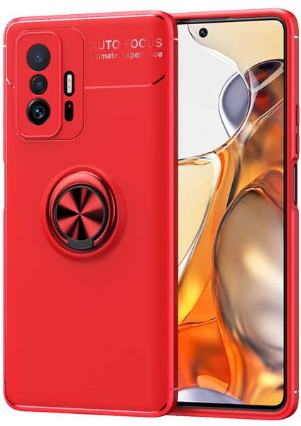 Caseworld Xiaomi Mi 11T Pro Kılıf Renkli Yüzüklü Manyetik Silikon Kapak Kırmızı - Kırmızı