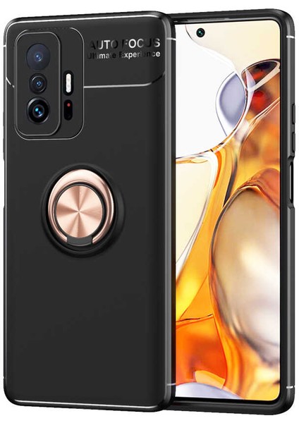 Caseworld Xiaomi Mi 11T Pro Kılıf Renkli Yüzüklü Manyetik Silikon Kapak Siyah - Rose Gold