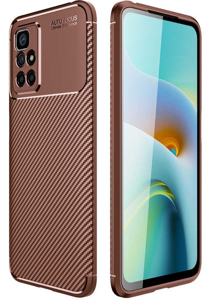 Caseworld Xiaomi Redmi 10 Kılıf Karbon Tasarımlı Kapak - Kahverengi