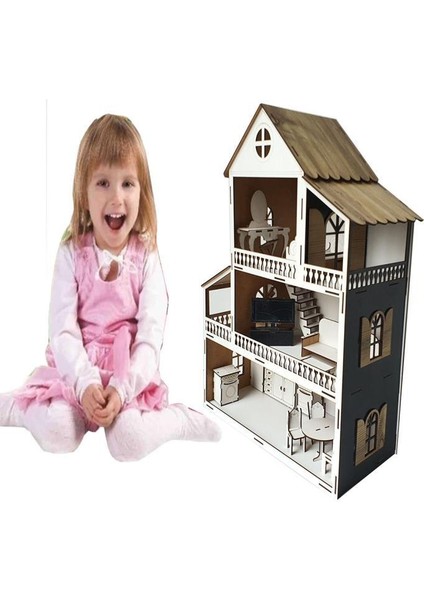Woodylife Siyah Ev Çocuk Evcilik Oyuncak Montessori Barbi Ev