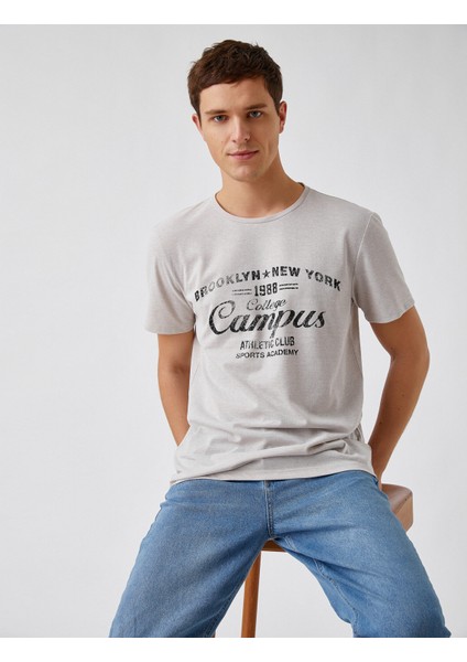 Erkek Slim Fit Kolej Baskılı Tişört