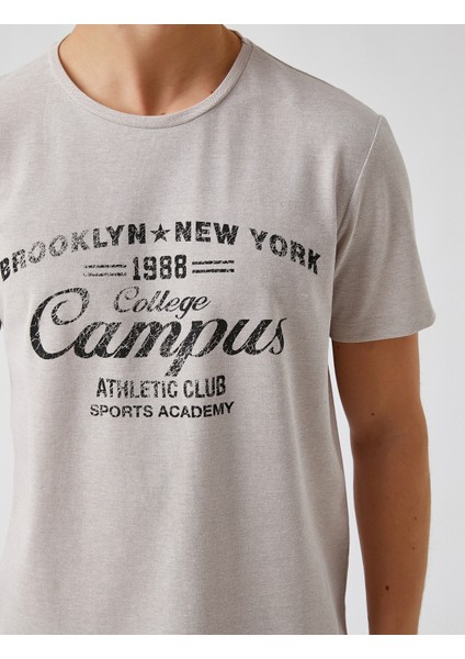 Erkek Slim Fit Kolej Baskılı Tişört indirimleri