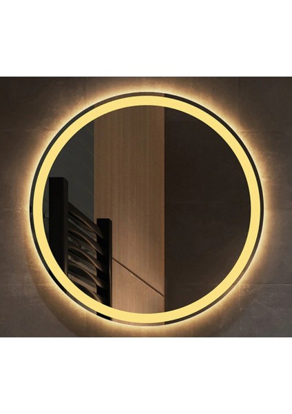 Global Led Mirror 60 cm Yuvarlak Ledli Ayna Antrasit Dresuar Hol Koridor Duvar Salon Banyo Wc Ofis Çocuk Yatak Odası Boy