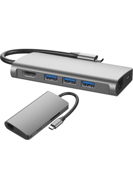 SW-U5205 Gri Metal 7 In 1 3 Port USB 3.0, Pd Şarj Hdmı, Gigabit Eth, Sd-Tf Type C Hub