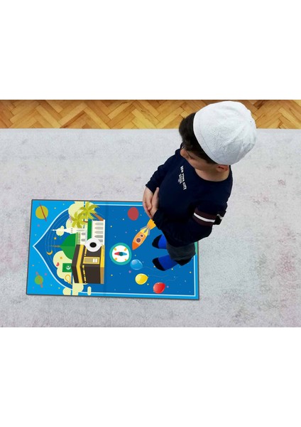 Çocuk Seccadesi Keçe Seccade Çocuk Namazlık Makinada Yıkanabilir Mavi