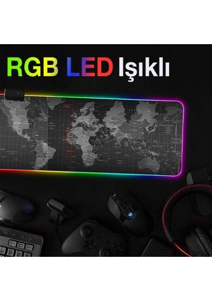 Rgb 14 Işık Modlu Kaymaz Tabanlı Kauçuk Kumaş Mouse Pad 300*800