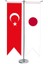 Masaüstü Kırlangıç Japonya + Türk Bayrağı + Krom T Direk Masa Bayrak Seti 1