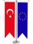 Masaüstü Kırlangıç Avrupa Birliği + Türk Bayrağı + Krom T Direk Masa Bayrak Seti 1