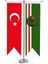 Masaüstü Kırlangıç Çeçenistan Içkerya + Türk Bayrağı + Krom T Direk Masa Bayrak Seti 1