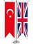 Masaüstü Kırlangıç Ingiltere + Türk Bayrağı + Krom T Direk Masa Bayrak Seti 1