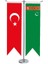 Masaüstü Kırlangıç Türkmenistan + Türk Bayrağı + Krom T Direk Masa Bayrak Seti 1
