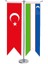 Masaüstü Kırlangıç Özbekistan + Türk Bayrağı + Krom T Direk Masa Bayrak Seti 1