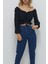 V Yaka Gipeli Crop Bluz Siyah 1