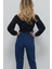 V Yaka Gipeli Crop Bluz Siyah 5