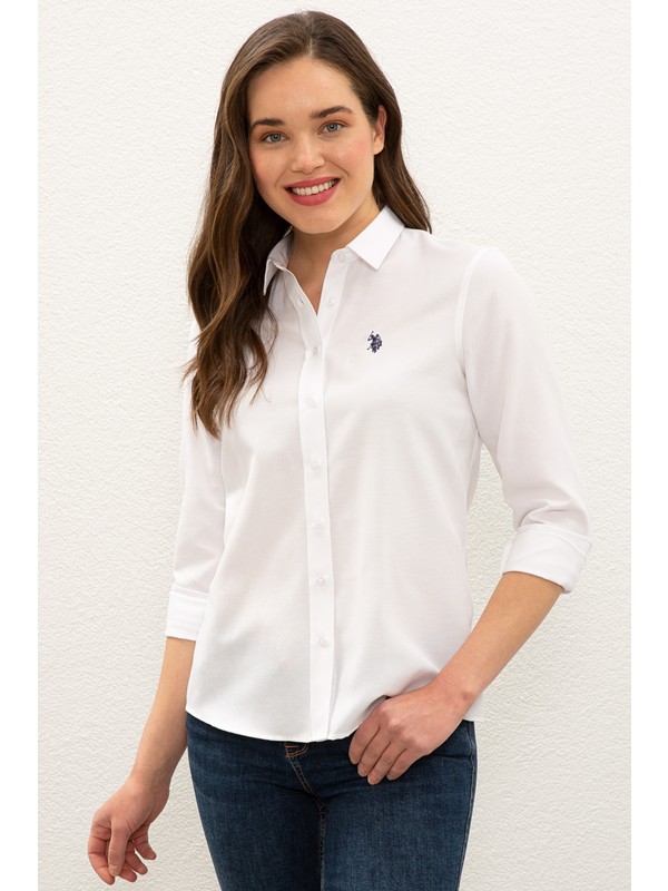 U.S. Polo Assn. Bayan Beyaz Gömlek Uzunkol Basic