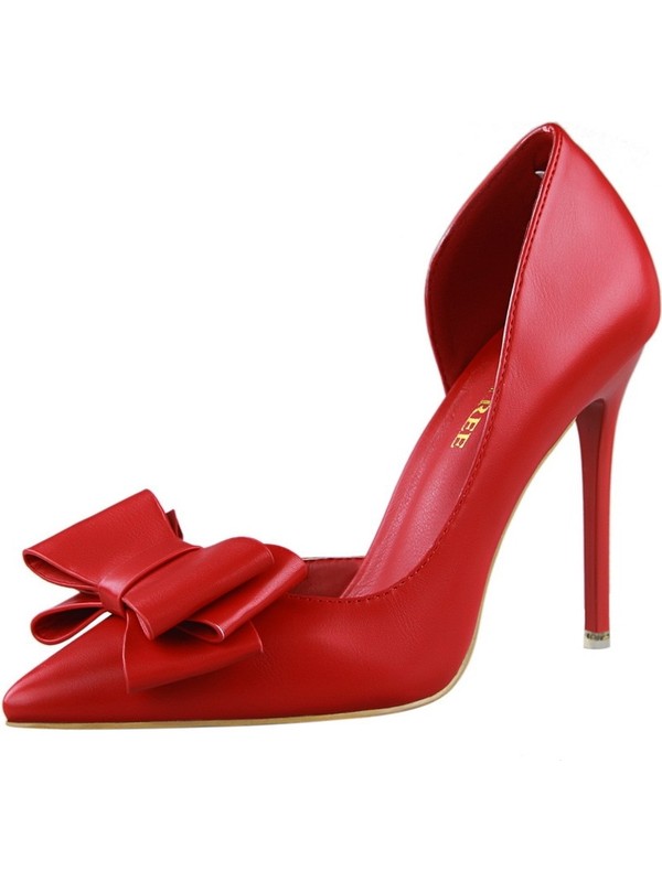 Bigtree Deri Stiletto Kadın Topuklu Ayakkabı Kırmızı (Yurt Dışından)