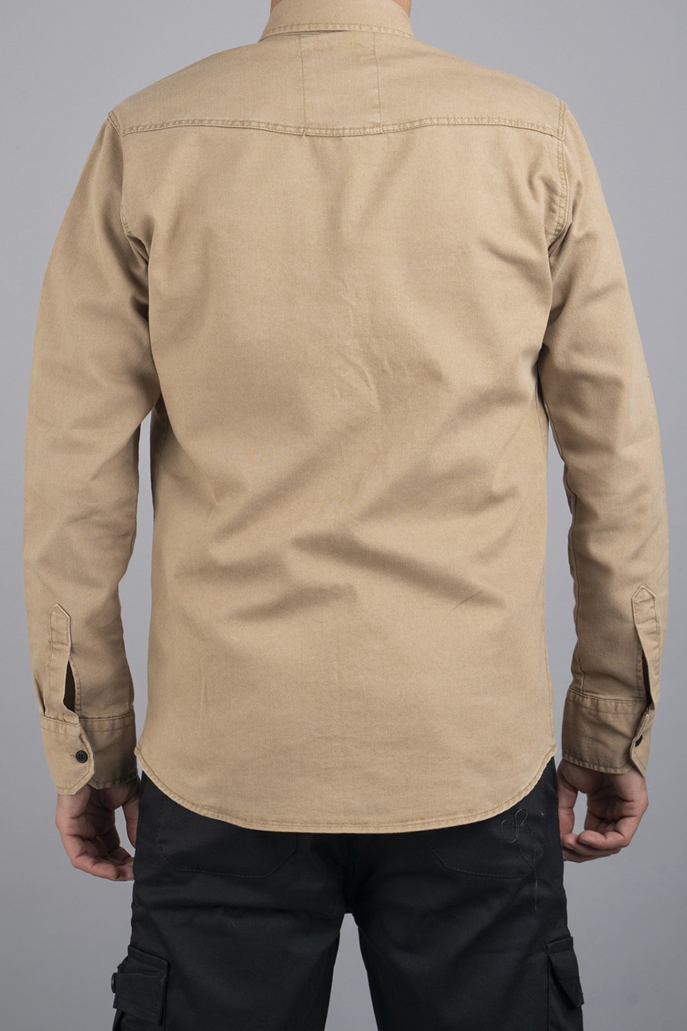 Bombe Slim Fit Erkek Kot Gömlek Bej görsel 5