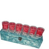 After One 6'lı Shot Bardak Mum Gül Kokulu Turkuaz Boyama Kutusunda