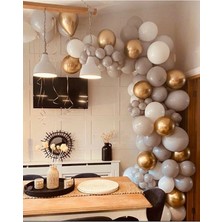 Trend Hediye Sepeti 50 Adet Krom Gold  Gri  Beyaz Balon + 5 M Balon Zinciri