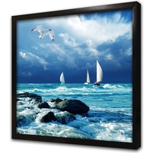 Tablosan Dalgalı Denizde Yelkenliler Çerçeveli Mdf Tablo