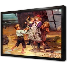 Tablosan Çocuklar ve Yengeç Çerçeveli Cam Tablo