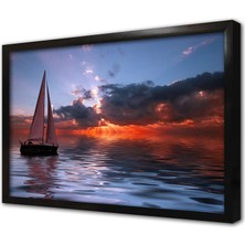 Tablosan Gün Batımında Yelkenli Çerçeveli Mdf Tablo