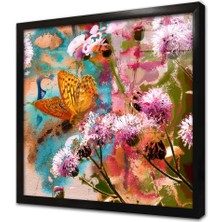 Tablosan Çiçek ve Kelebek Çerçeveli Cam Tablo