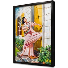 Tablosan Kapıdaki Kadın Çerçeveli Cam Tablo