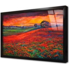 Tablosan Kırmızı Çiçekler Çerçeveli Cam Tablo