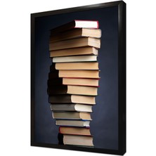Tablosan Kitap Kulesi Çerçeveli Mdf Tablo