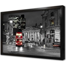 Tablosan Londra Kırmızı Otobüs Çerçeveli Mdf Tablo