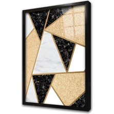 Tablosan Sarı Siyah Soyut Çerçeveli Cam Tablo