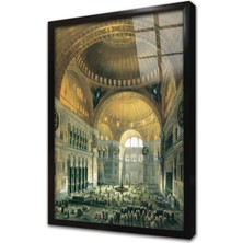 Tablosan Osmanlı Imparatorluğu Zamanı Ayasofya Camii Çerçeveli Cam Tablo